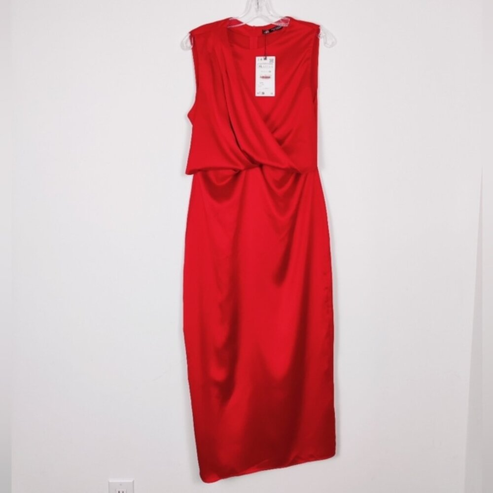 Zara Womens Satin Maxi Dress in Red Size XL Cutout Party Cocktail